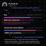 Quota de transcription PLAUD AI (6000/3000/600 minutes)
