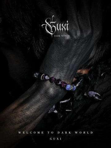 Guxi [Paradox] Dark Style Amethyst Bracelet Boys Niche Retro Bead Bracelets Birthday Gift Personality Buddha&Energy