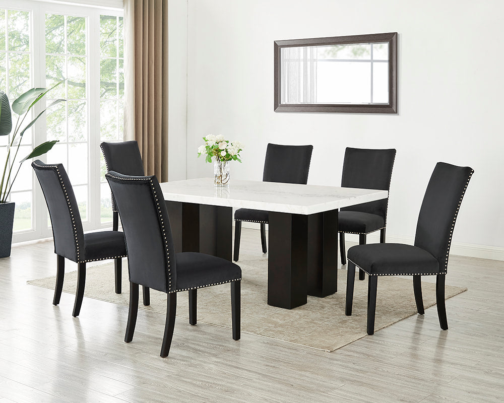 Finland Black 7-Piece Genuine Marble Dining Set