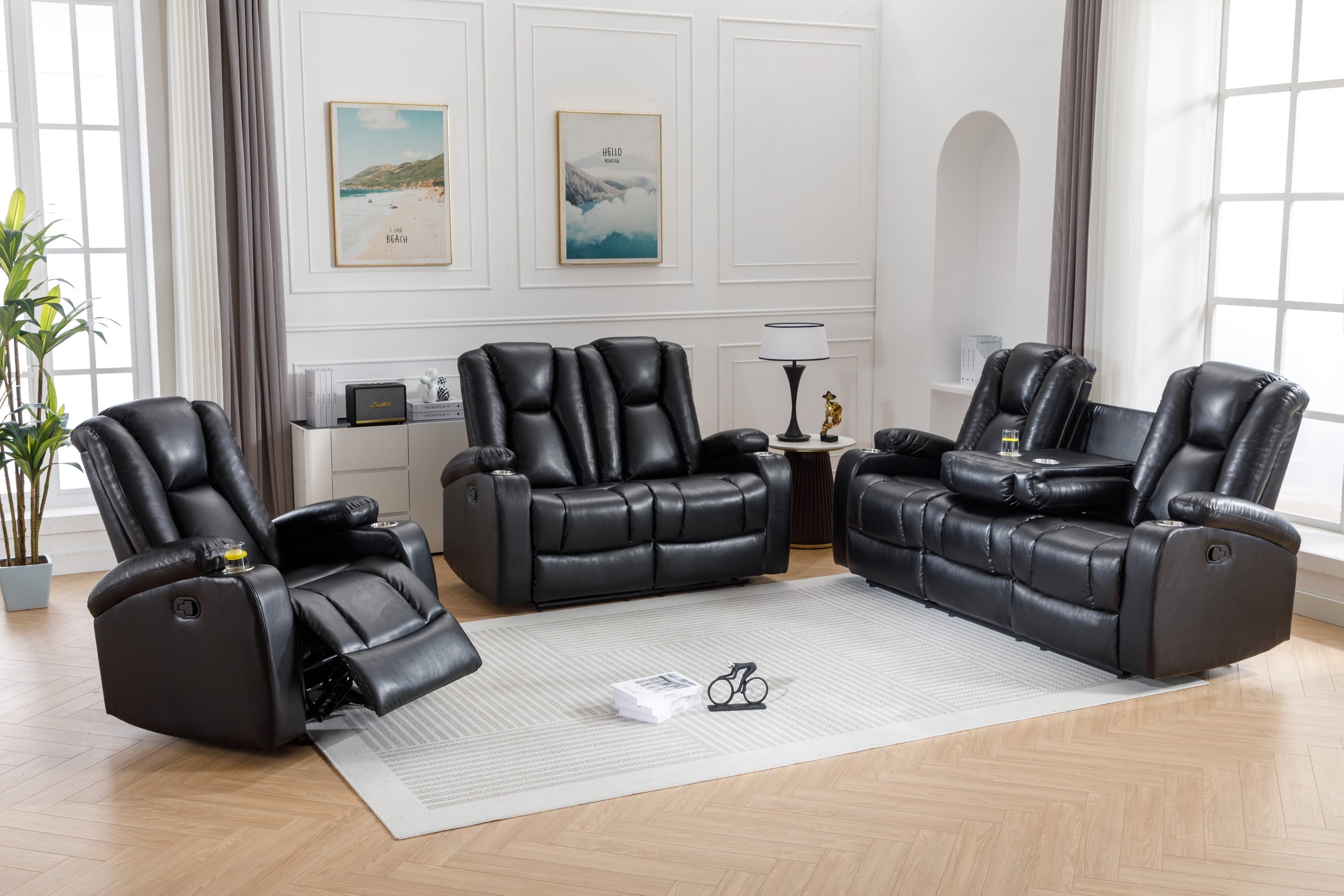 Noah Black 3-Piece Reclining Living Room Set