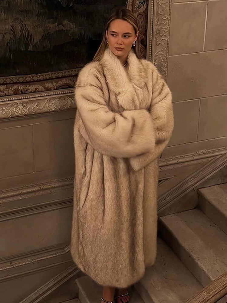 Elegant Mob Wife Thicken Warm Long Fur Coat