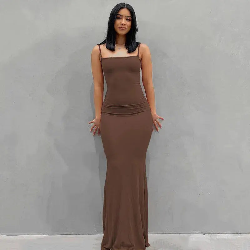 Satin Backless Bodycon Long Dress Y2K