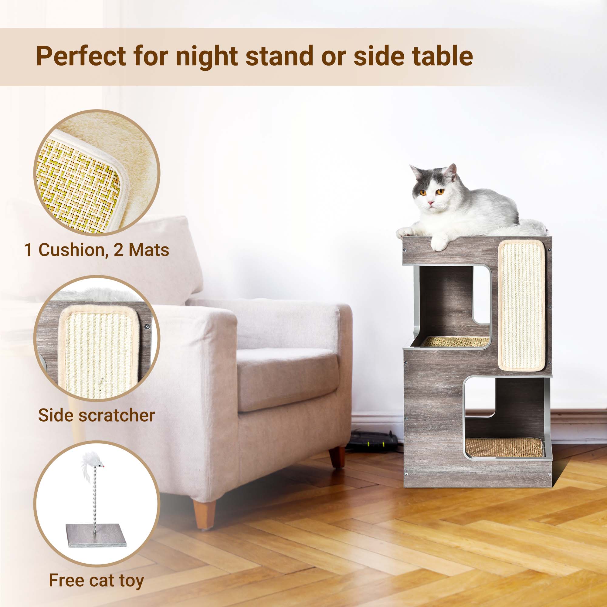 3 in 1 Wooden Cat Condo with Nightstand Function  - Petfamily