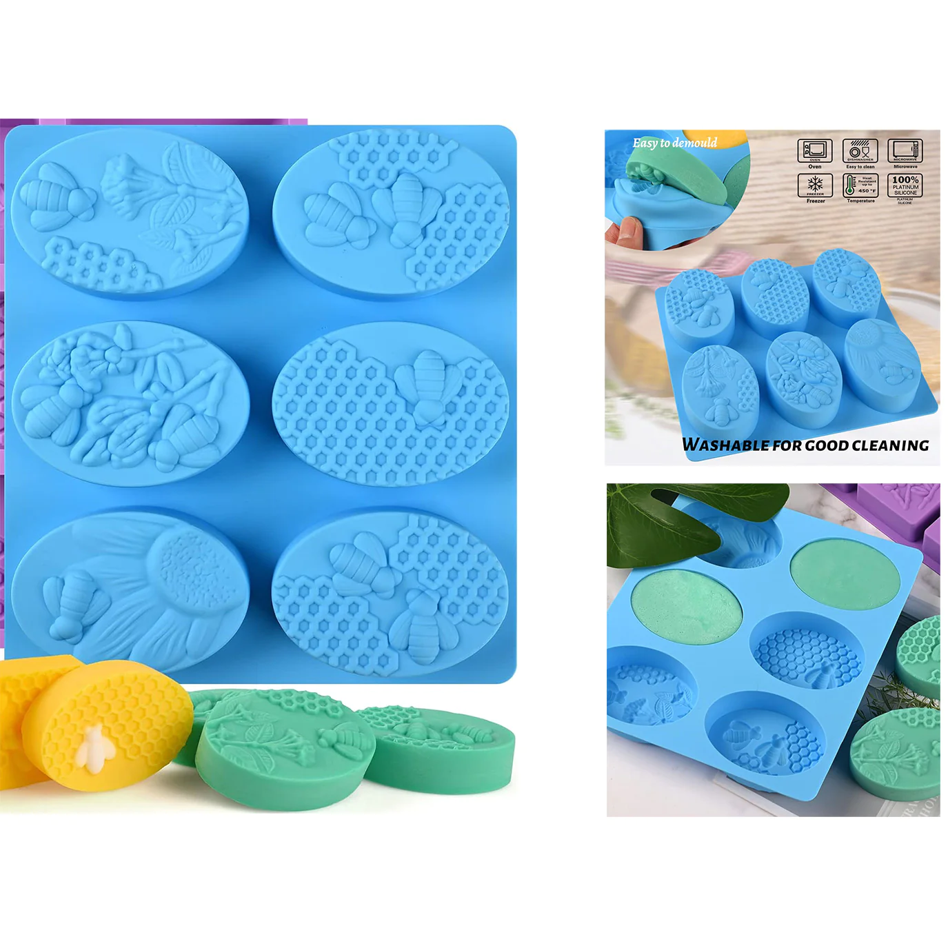 Oval Honey Bee Shape Silicone Mold for Soap
