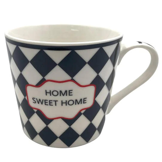 Large Porcelain Mug with Checkered Design