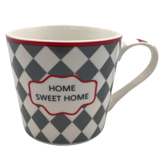 Large Porcelain Mug with Checkered Design