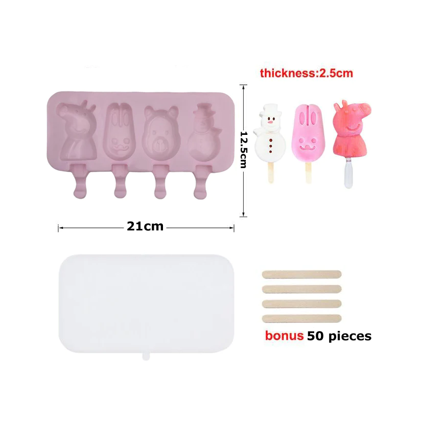 Cartoon silicone popsicle molds with cover & sticks