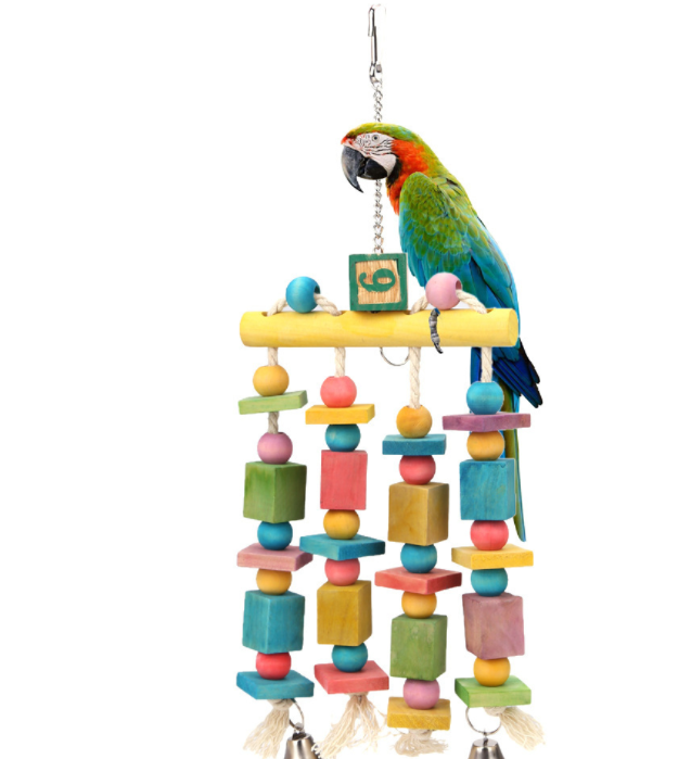 Colorful Parrot Toys - Hanging Bells, Tinker Bell Swing, and Chewing Cage for Parrot Cage