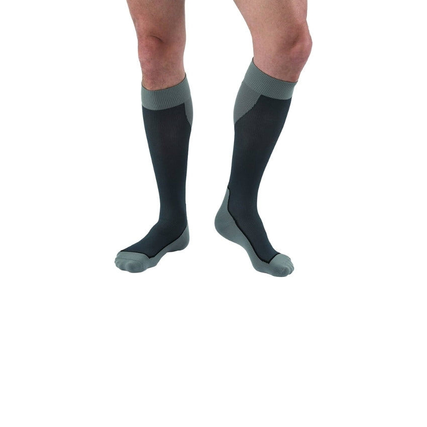Closed Toe Knee-High Sports Socks, 15-20 mmHg, Blue/Grey