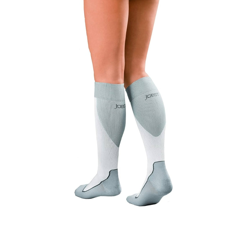 Closed Toe Knee-High Sports Socks, 20-30 mmHg, White / Gray