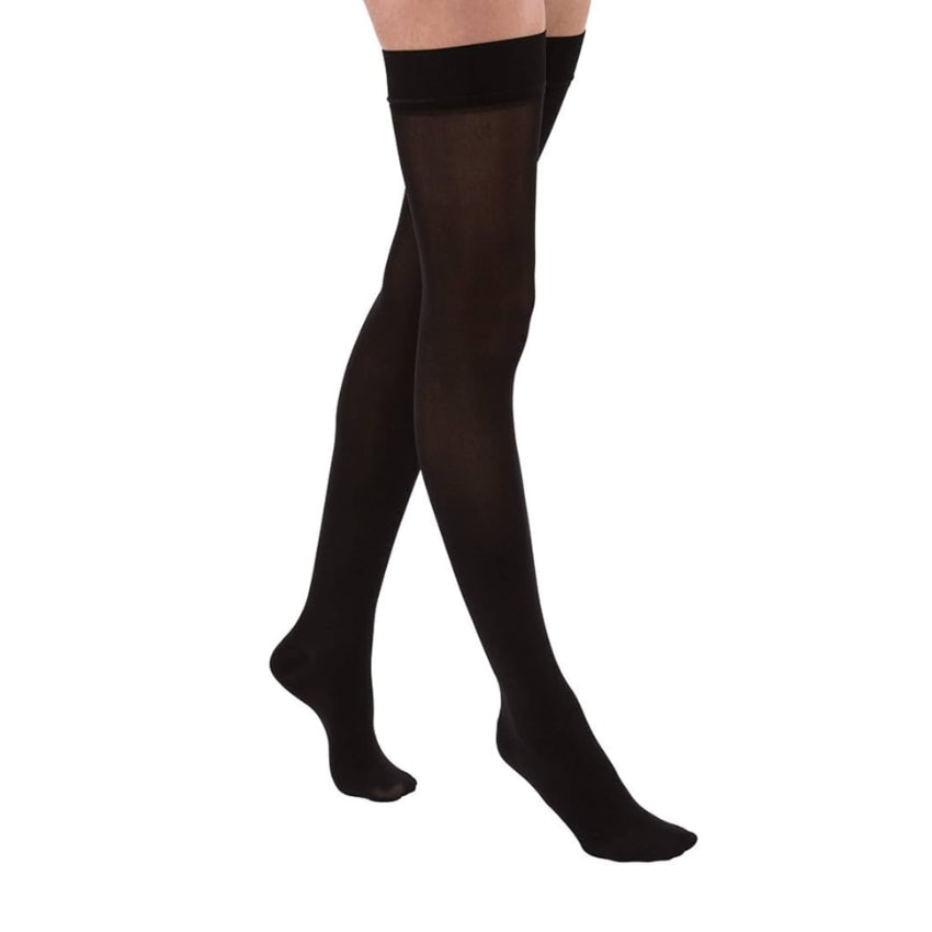 Petite Closed-Toe Thigh High-Stockings With Silicone Band, 15 to 20 mmHg, Black