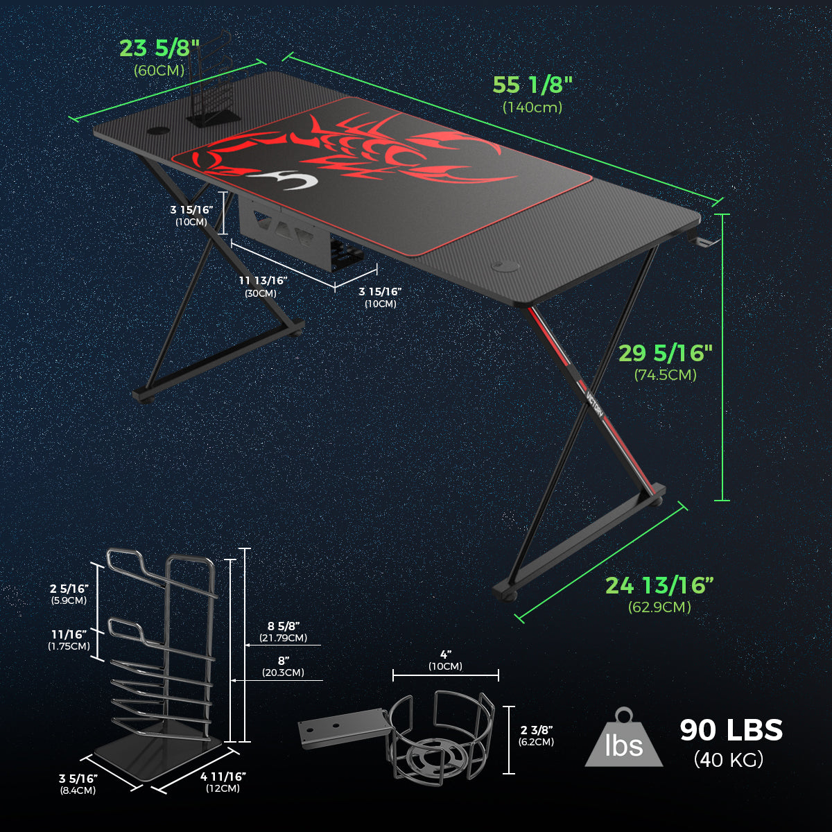 31'/39'/47'/55'  Gaming Desk with X-shaped Legs