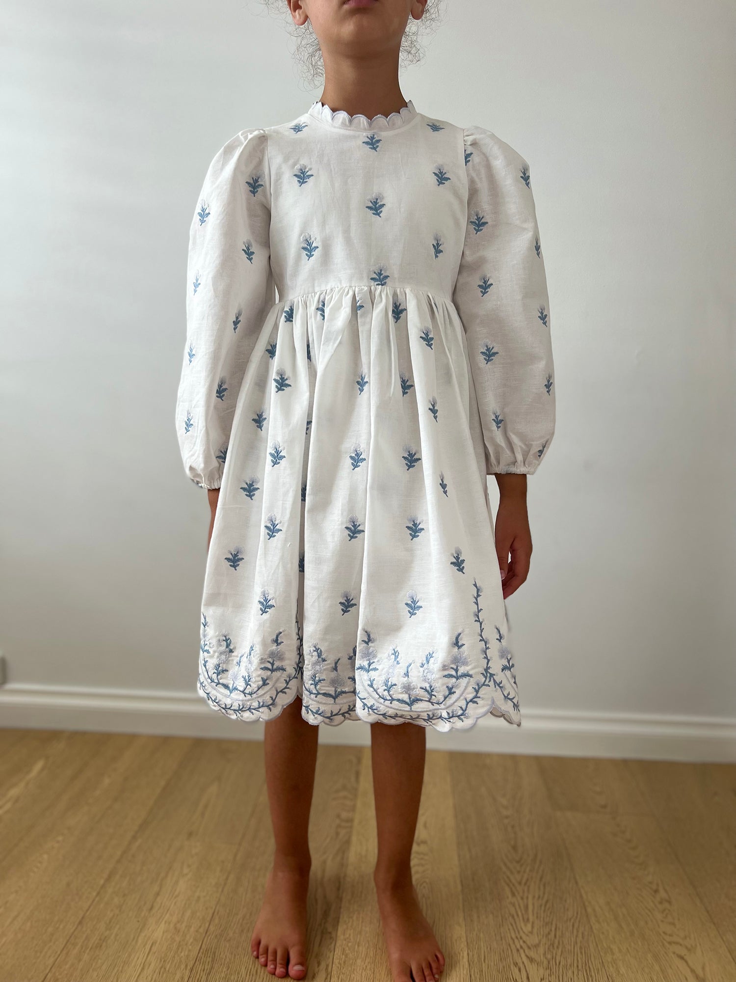 Petite Amalie Embroidered Rose Linen Dress