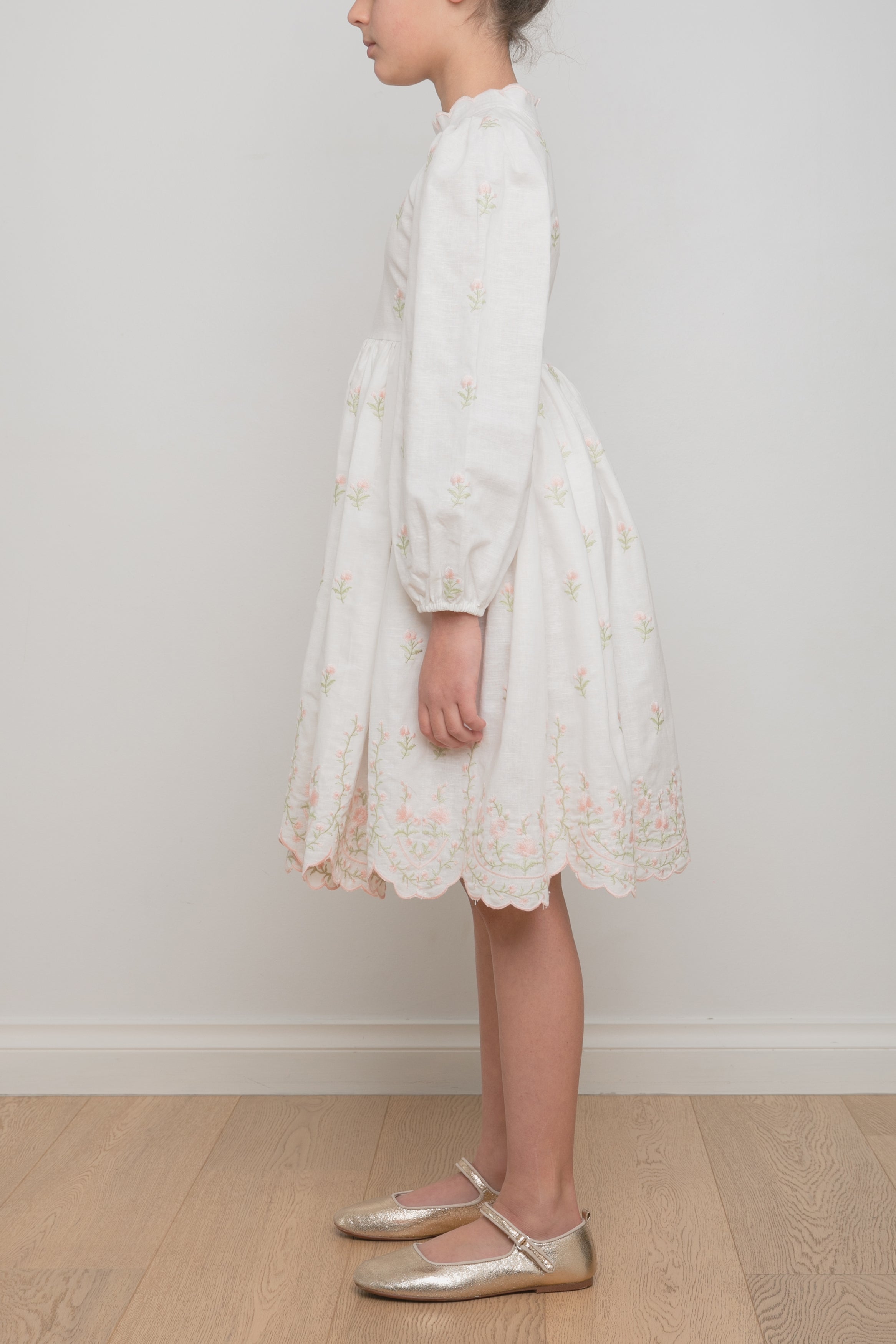 Petite Amalie Embroidered Rose Linen Dress