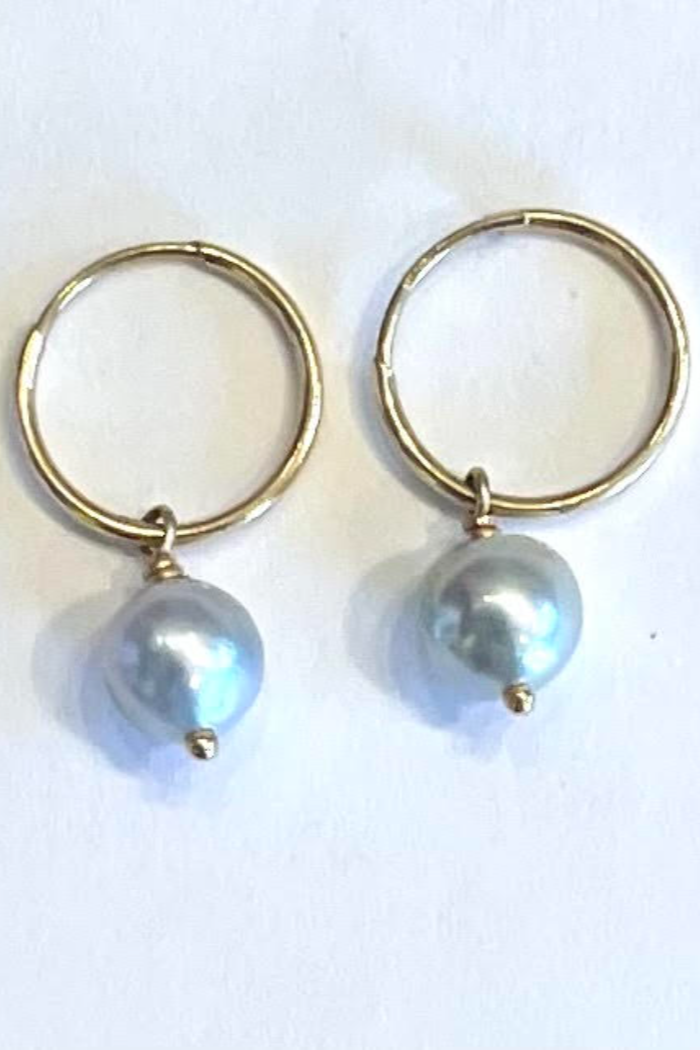 Japanese Blue Baroque Pearl on 14K Gold Endless Hoops