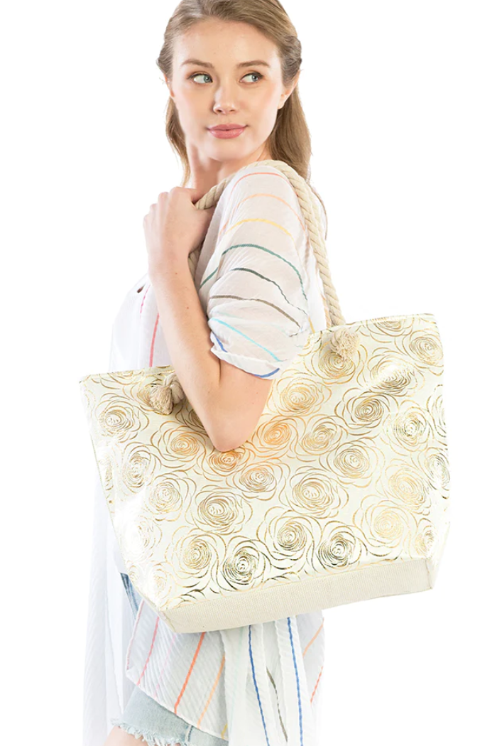 Metallic Rose Beach Bag