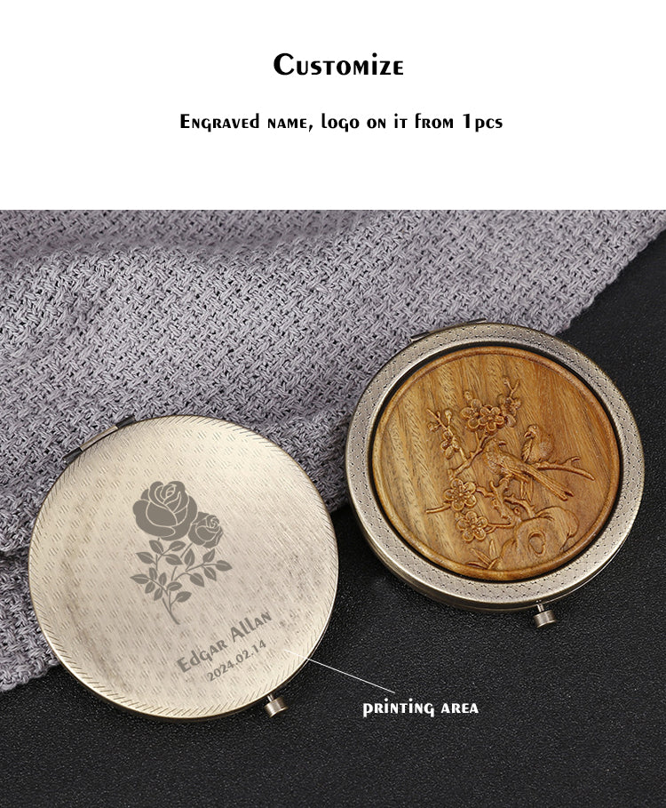 woold engraved  mini makeup mirror