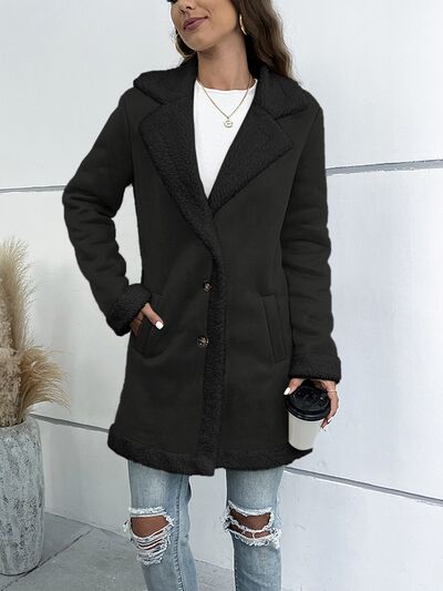 Styletrendy Contrast Button Up Lapel Collar Long Sleeve Coat