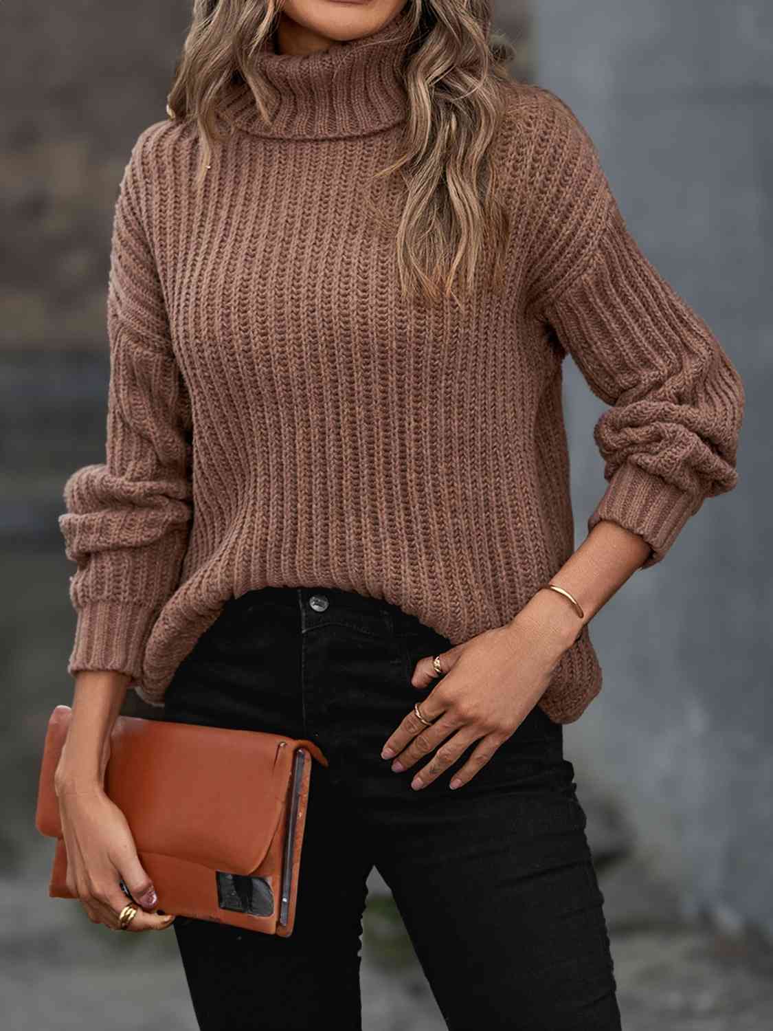 Styletrendy Turtleneck Rib-Knit Sweater