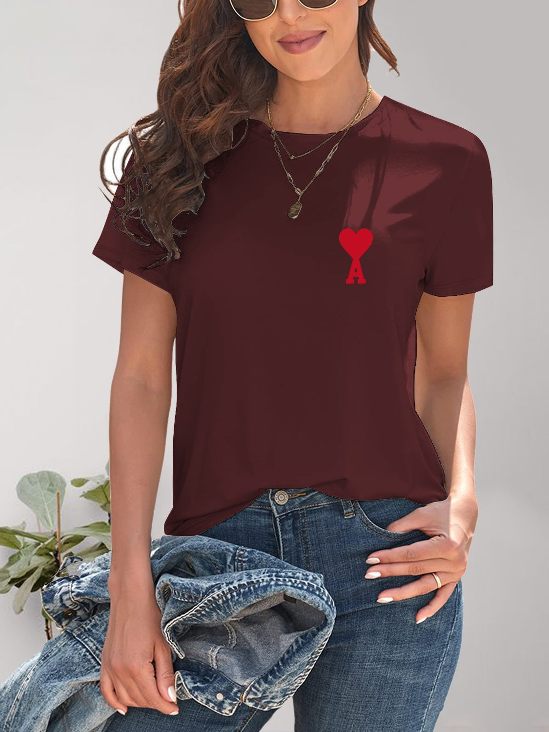 Styletrendy Heart Round Neck Short Sleeve T-Shirt