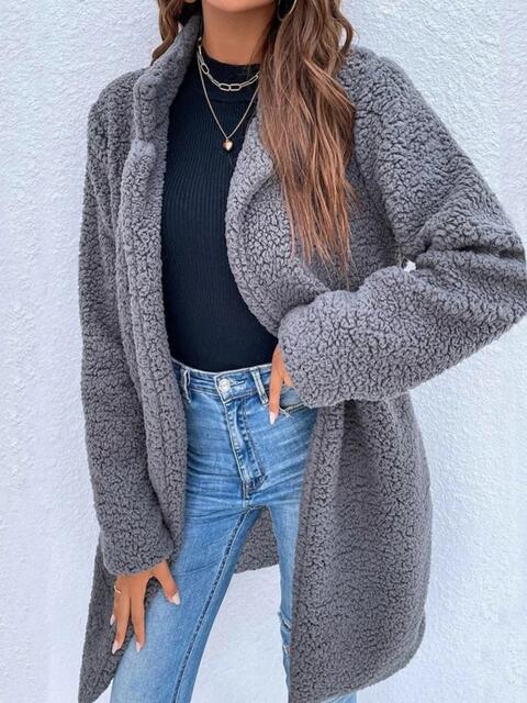 Styletrendy Collared Neck Long Teddy Coat