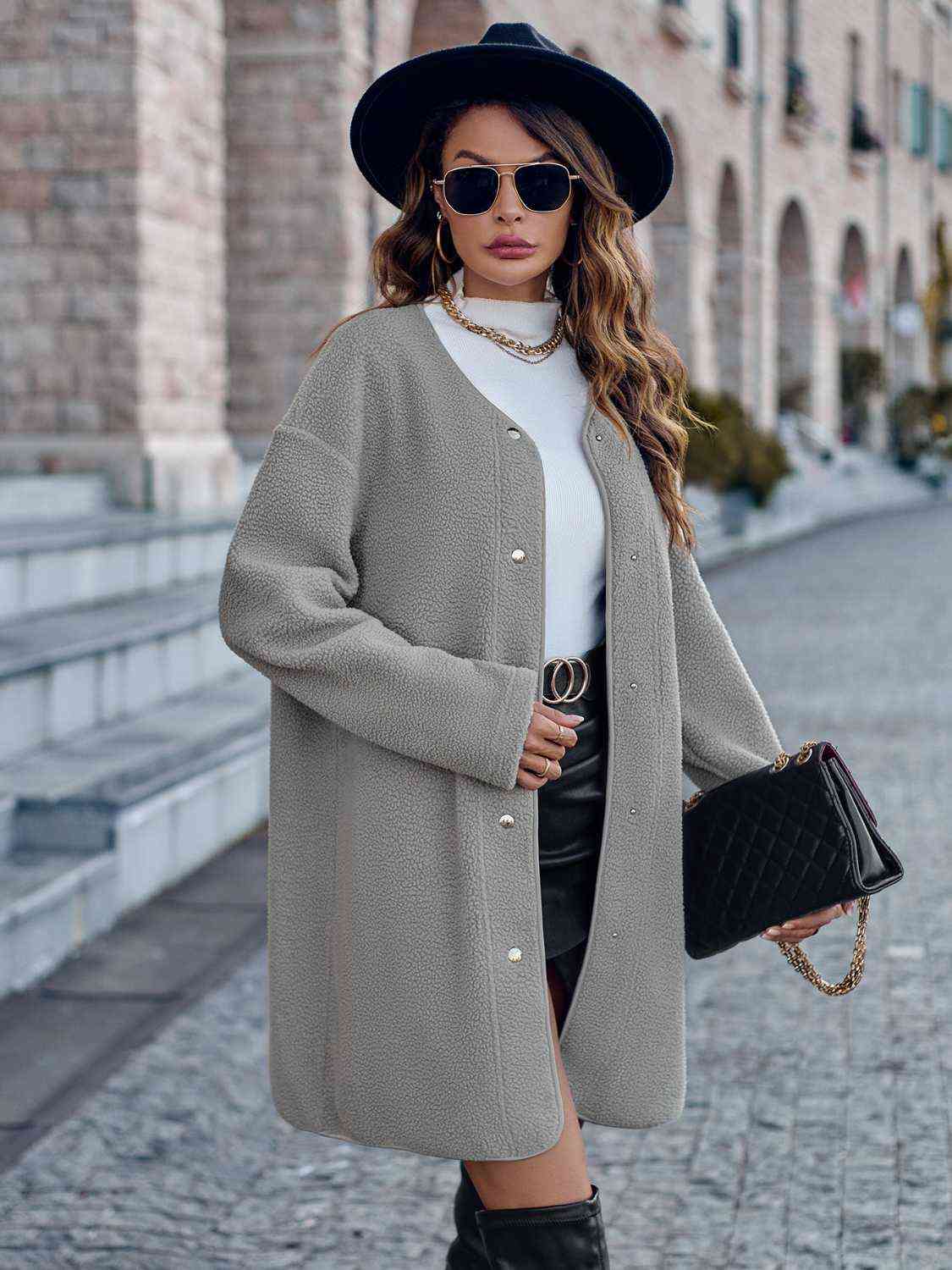 Styletrendy Snap Down Drop Shoulder Coat
