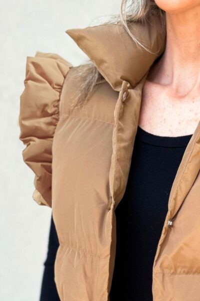 Styletrendy Ruffled Snap Down Mock Neck Vest Coat