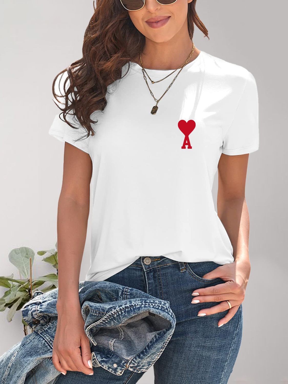 Styletrendy Heart Round Neck Short Sleeve T-Shirt