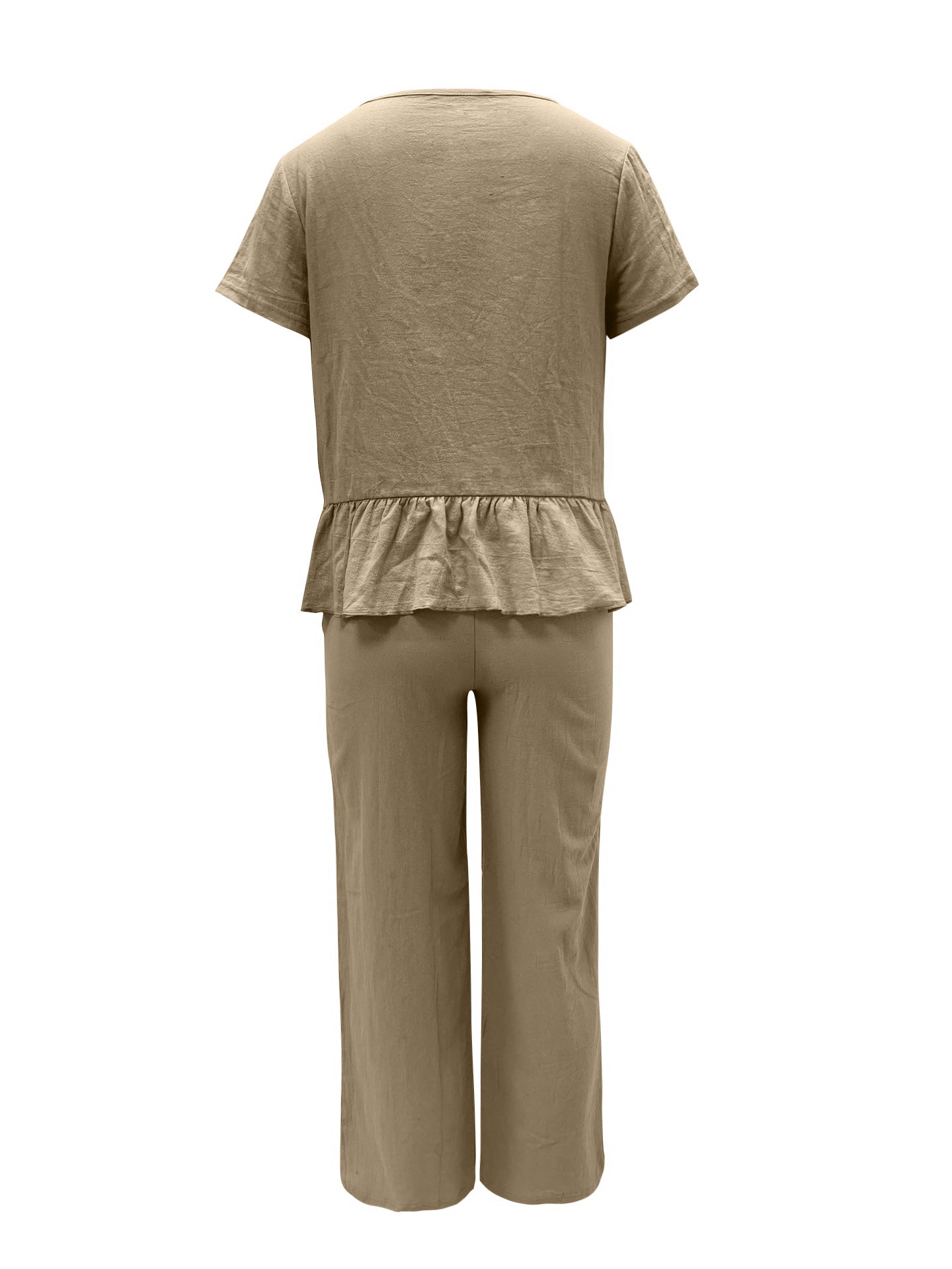 Styletrendy Peplum Round Neck Short Sleeve Top and Pants Set
