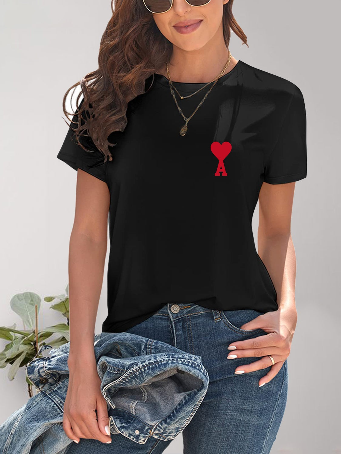 Styletrendy Heart Round Neck Short Sleeve T-Shirt