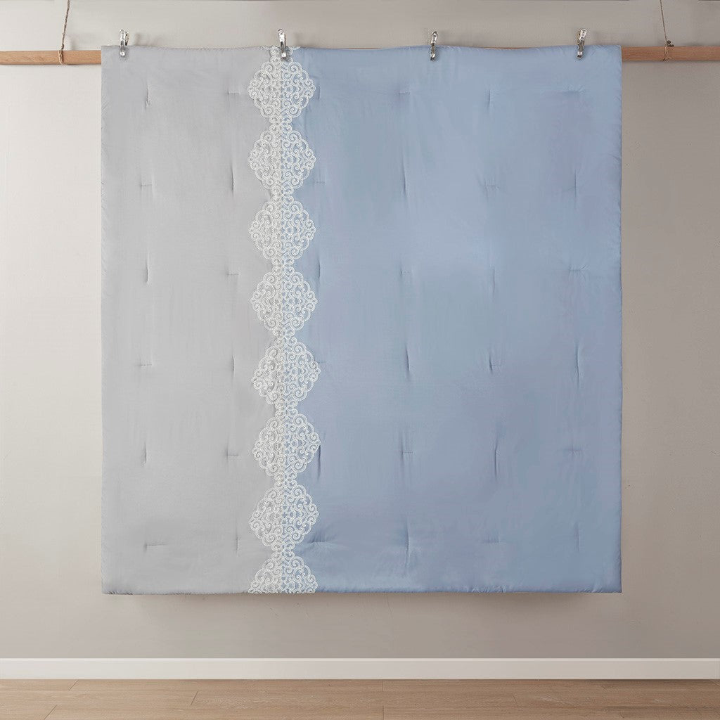 Panache 8 Piece Embroidered Microfiber Comforter Set
 - Blue - King