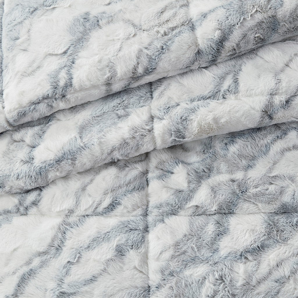 Lana Marble Faux Fur Comforter Set - Grey / Blue  - King Size