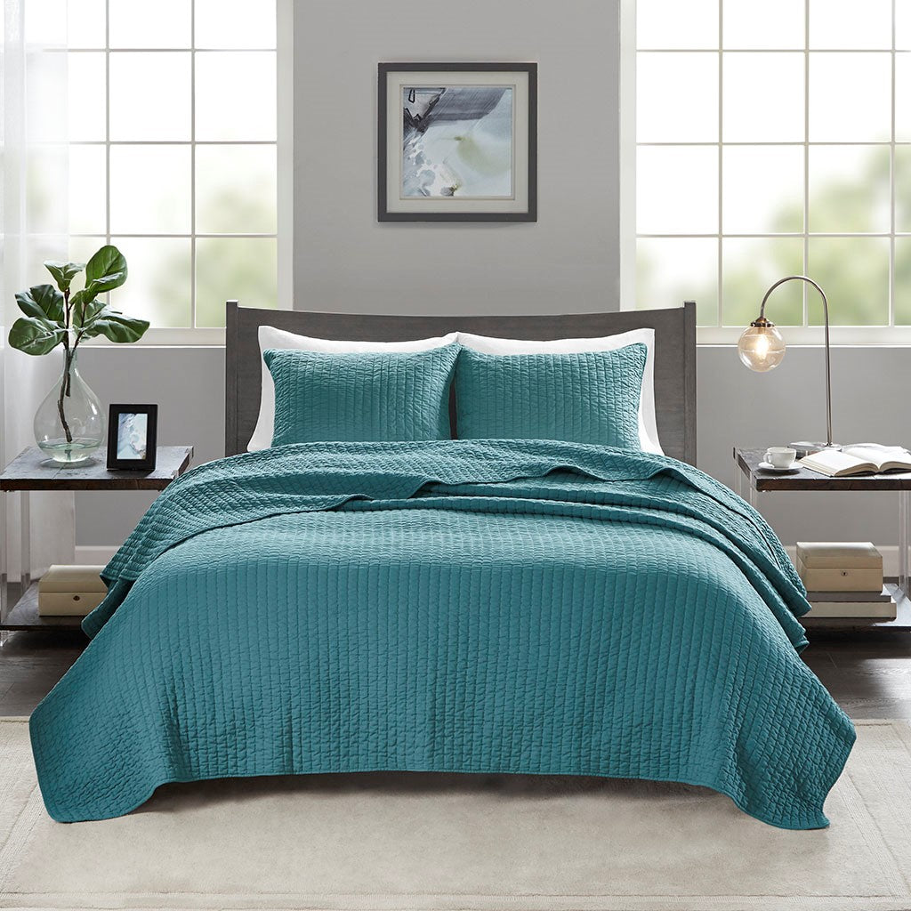 Keaton 3 Piece Quilt Set - Teal  - King Size / Cal King Size