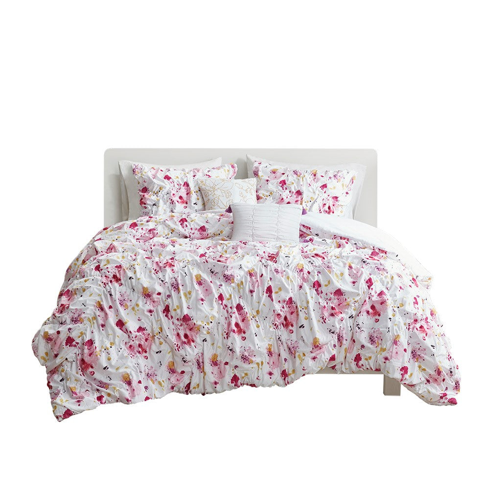 Laci Ruched Comforter Set - Pink - Full Size / Queen Size