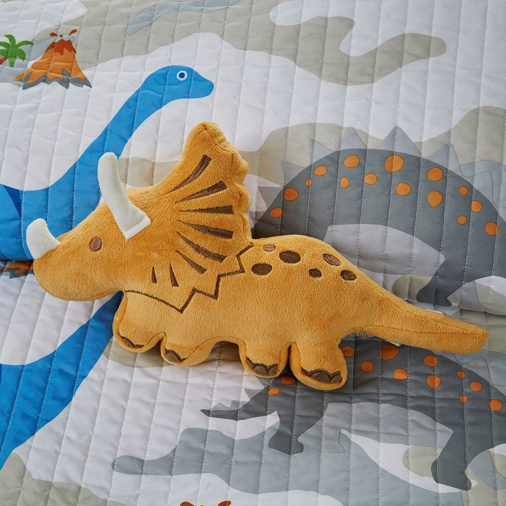 Little Foot Dinosaur Reversible Quilt Set with Throw Pillow - Multicolor - Twin Size