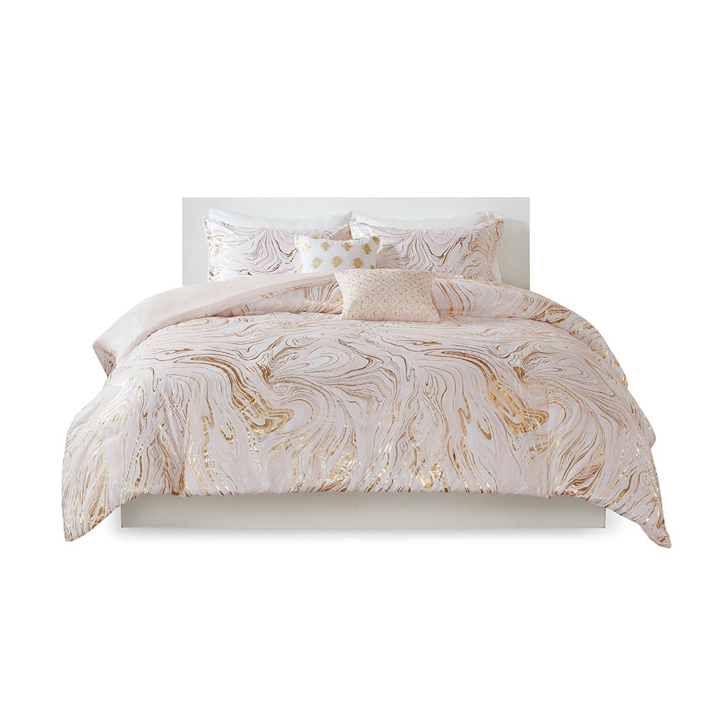 Rebecca Metallic Printed Duvet Cover Set - Blush / Gold - Full Size / Queen Size