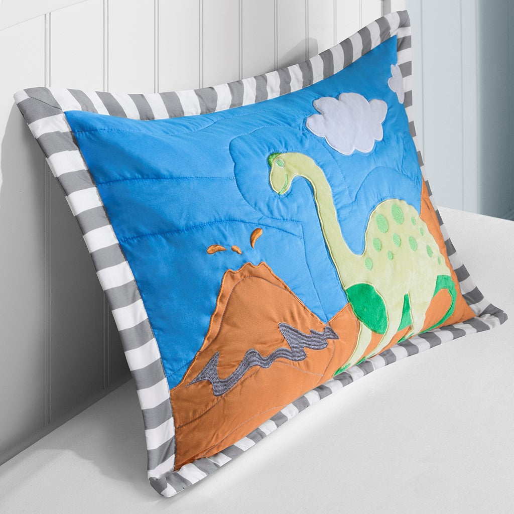 Little Foot Dinosaur Reversible Quilt Set with Throw Pillow - Multicolor - Twin Size