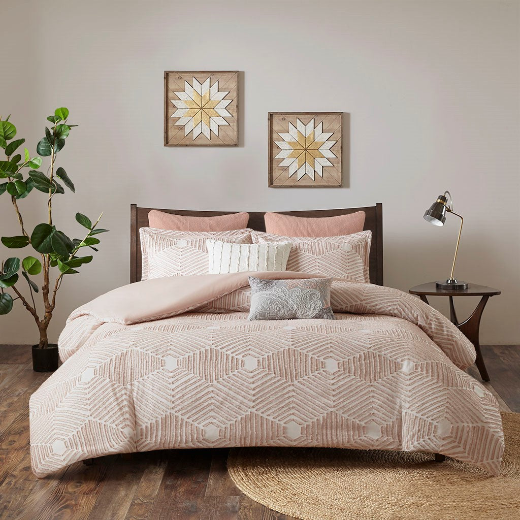 Ellipse Cotton Jacquard Duvet Cover Set - Blush  - Full Size / Queen Size