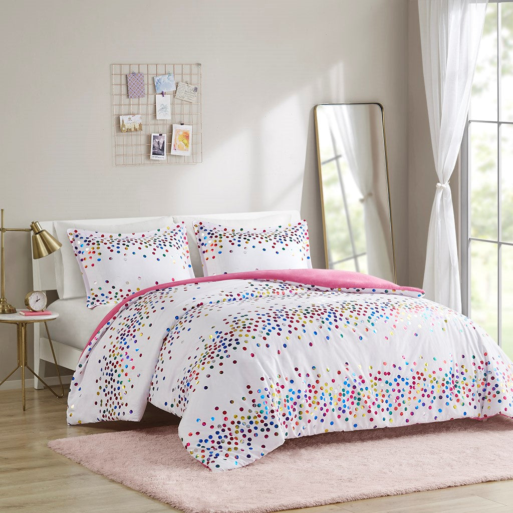 Janie Rainbow Iridescent Metallic Dot Duvet Cover Set
 - White - Twin/Twin XL