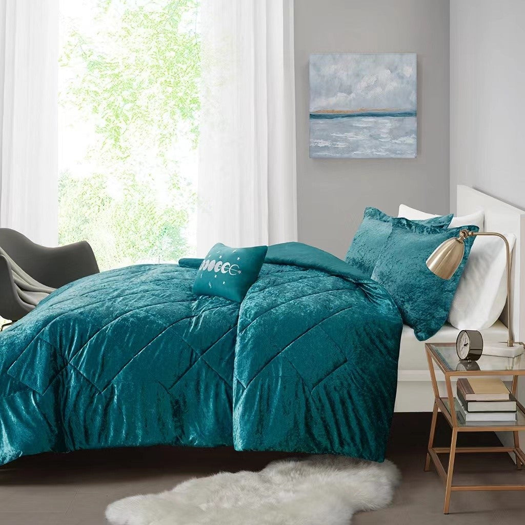 Felicia Velvet Duvet Cover Set - Teal - King Size / Cal King Size