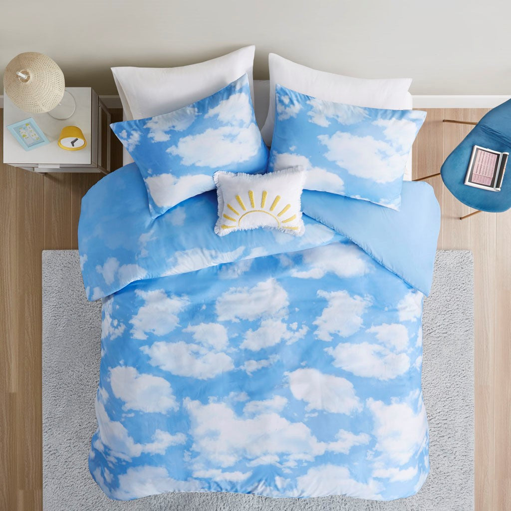 Aira Cloud Printed Duvet Cover Set - Blue - Twin Size / Twin XL Size