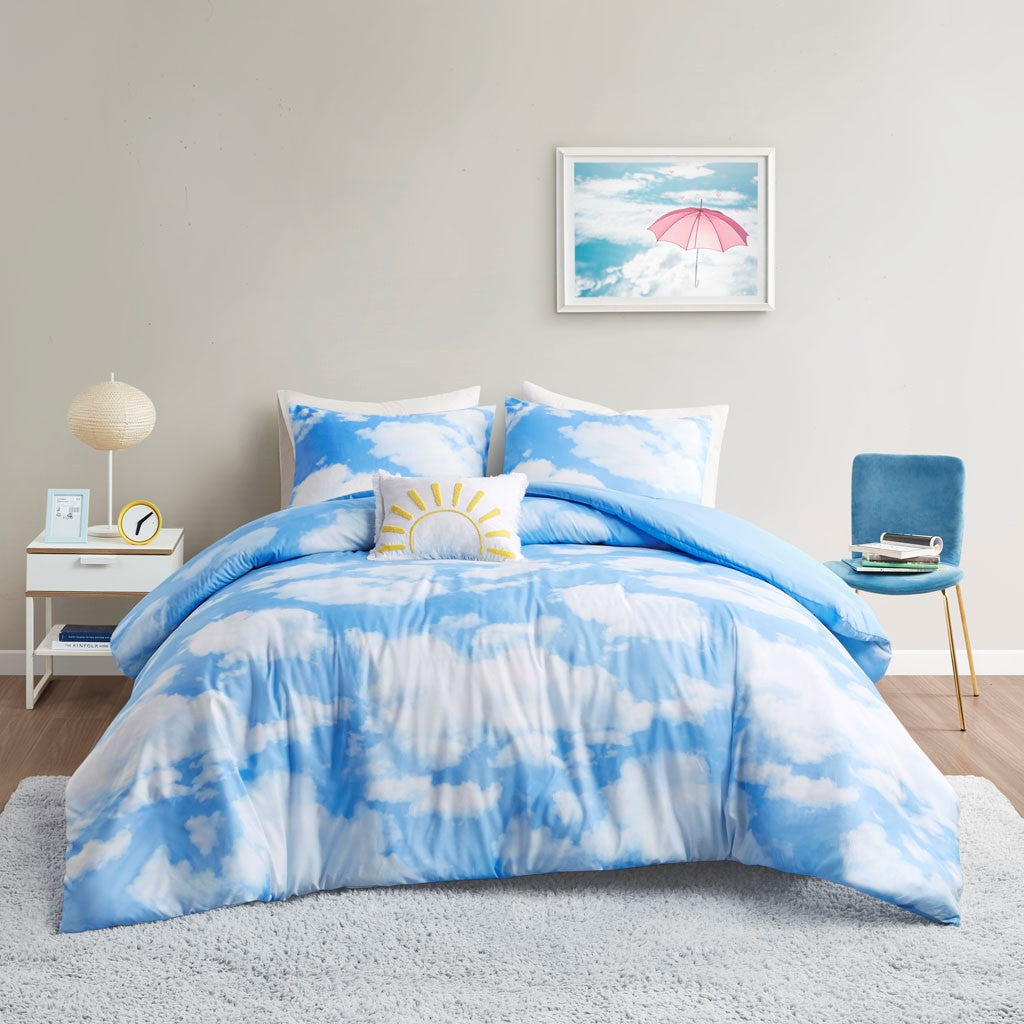 Aira Cloud Printed Duvet Cover Set - Blue - Twin Size / Twin XL Size