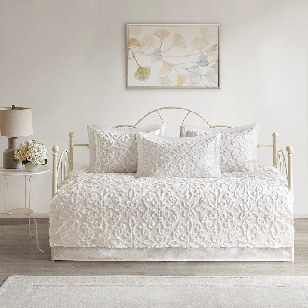 Sabrina 5 Piece Tufted Cotton Chenille Daybed Set - Off White  - Daybed Size - 39