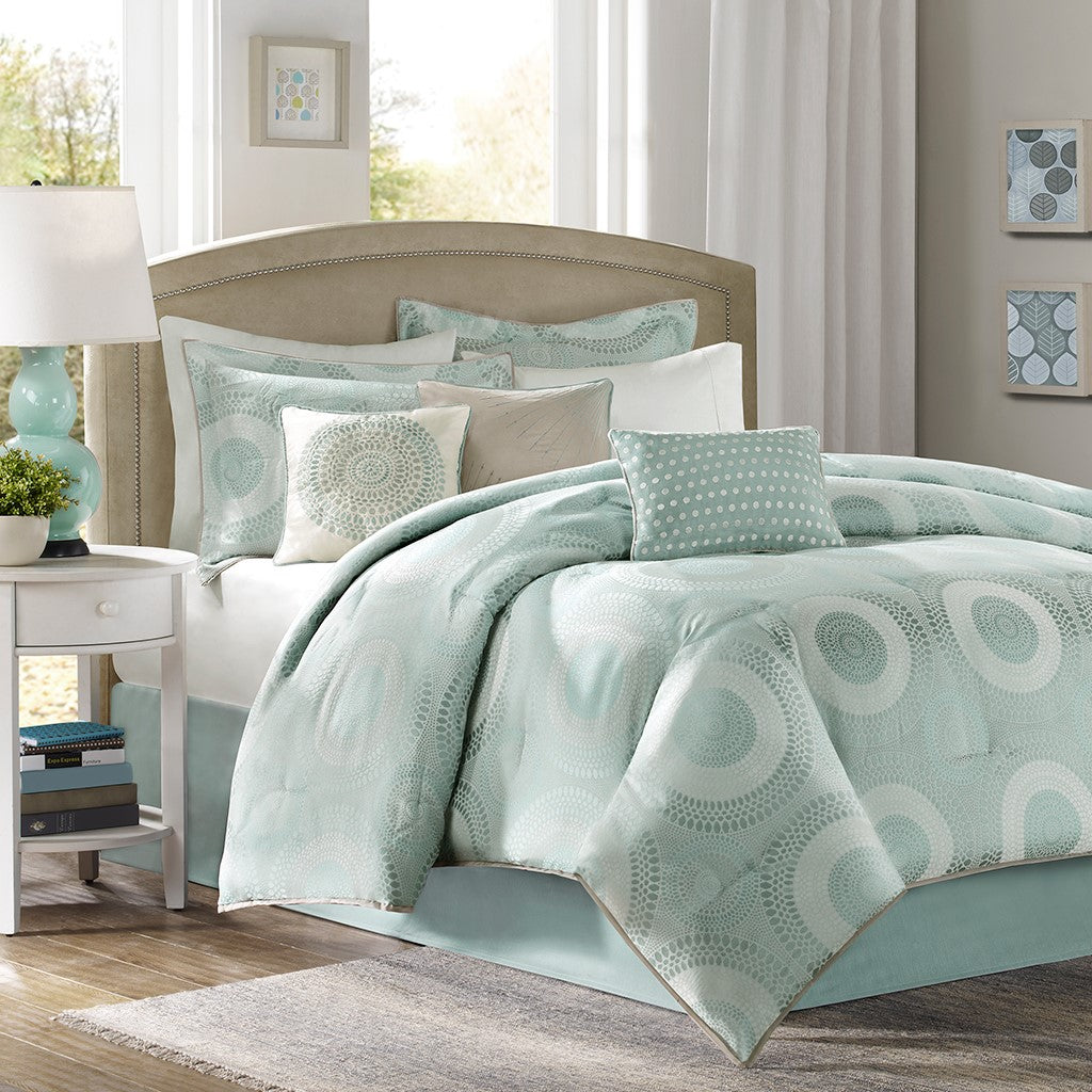 Baxter 7 Piece Comforter Set - Mint  - Queen Size