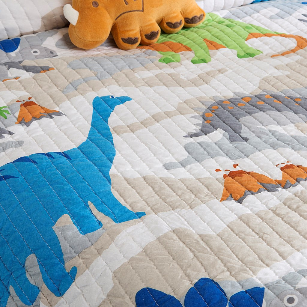 Little Foot Dinosaur Reversible Quilt Set with Throw Pillow - Multicolor - Twin Size