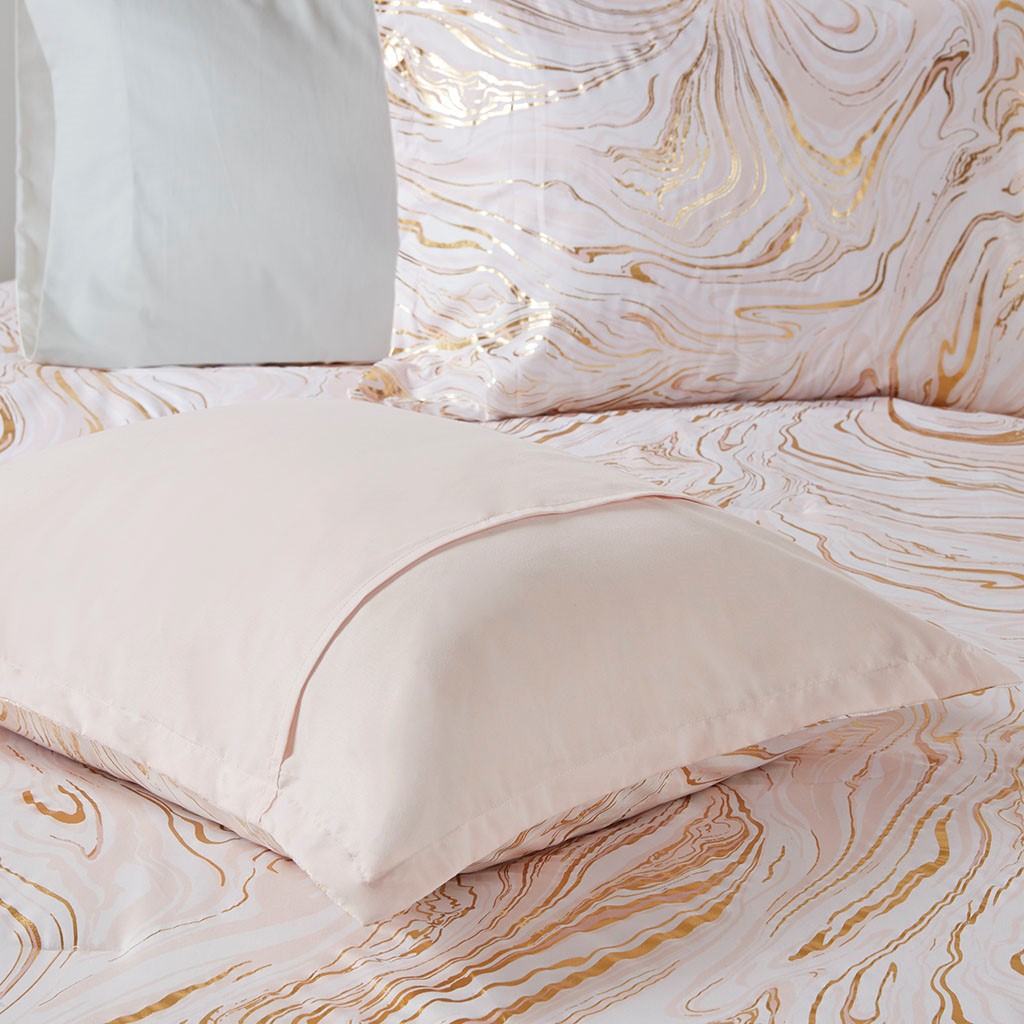 Rebecca Metallic Printed Duvet Cover Set - Blush / Gold - Full Size / Queen Size