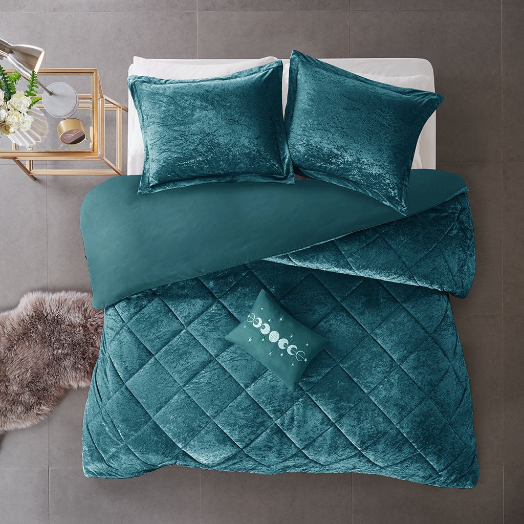 Felicia Velvet Duvet Cover Set - Teal - King Size / Cal King Size