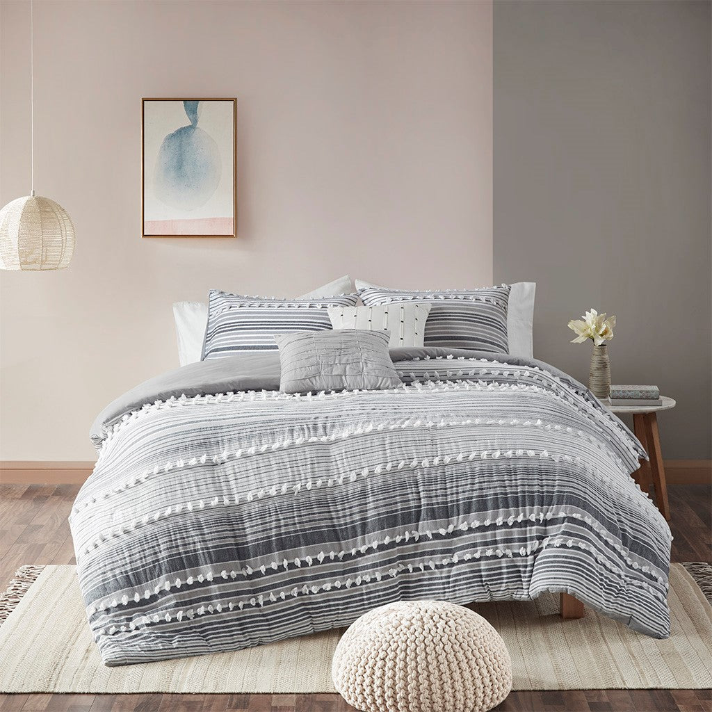 Calum Cotton Duvet Cover Set - Grey  - Twin Size / Twin XL Size