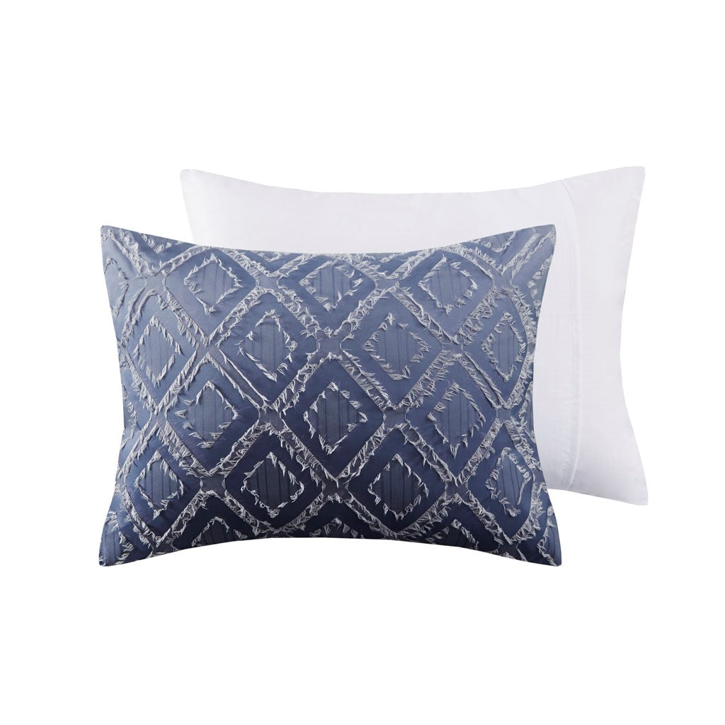 Ava Ombre Printed Clipped Jacquard Comforter Set - Navy - Twin Size / Twin XL Size