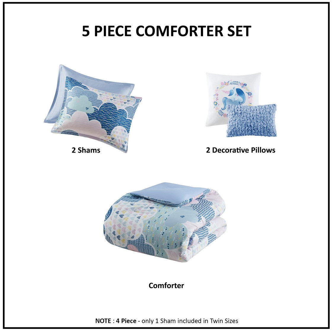 Cloud Cotton Printed Comforter Set - Blue - Full Size / Queen Size